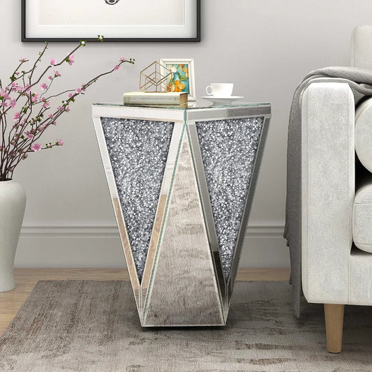 Mirrored End Table Diamond Setting Sides