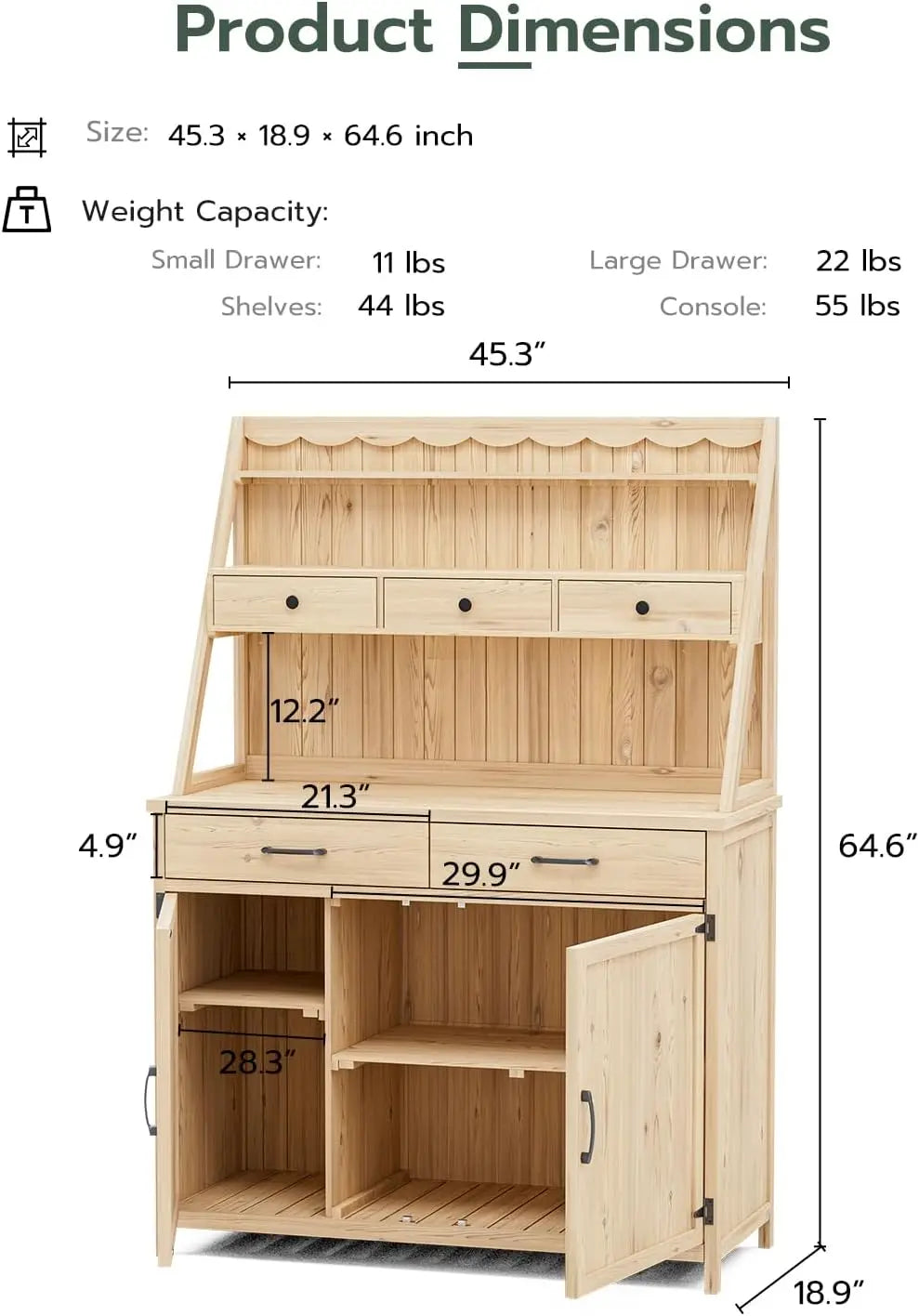 65” Potting Bench Table for Outside with Storage Cabinet, Garden Table for Outdoors with Shelves, Drawers, Work Bench for Plant