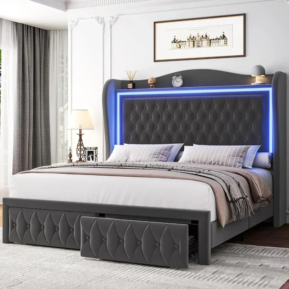 Queen Bed Frame with LED Lights,