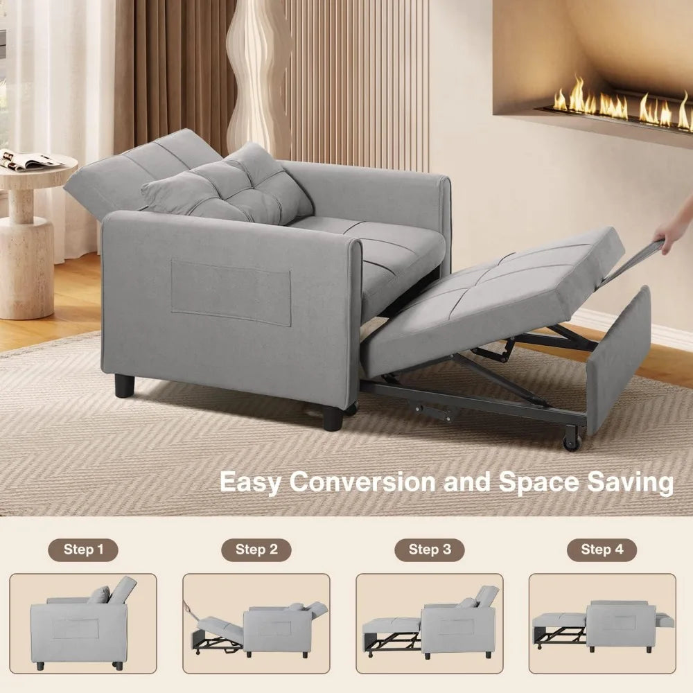 Sleeper Sofa Chair Bed, Convertible Sofa Chair 3-in-1, Adjustable Sleeper Chair Pullout Sofa Bed with Modern Linen