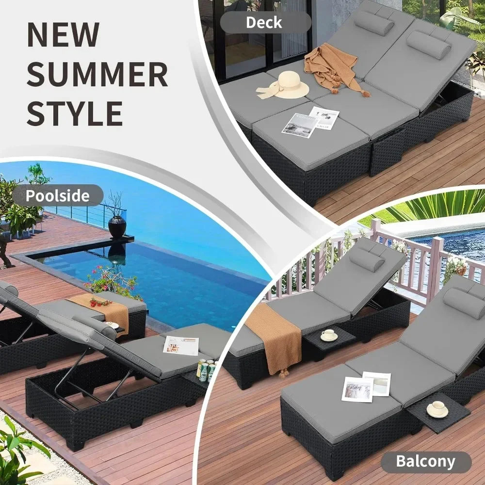 Outdoor Recliner, Black Rattan Pool Reclining Chairs