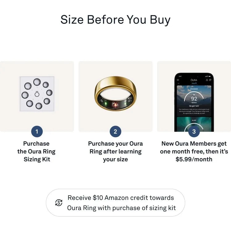 Ring Gen3 Horizon，Gold，Size 6，Smart Ring - Size First with Oura Sizing Kit ，Sleep Tracking Wearable