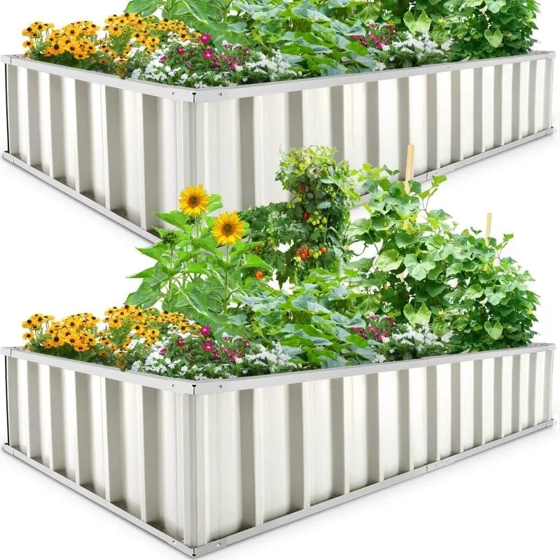 Raised Garden Bed，Galvanized Steel Metal Outdoor Planter Kit Box for Vegetables, Flowers, Fruits, and Herbs Green