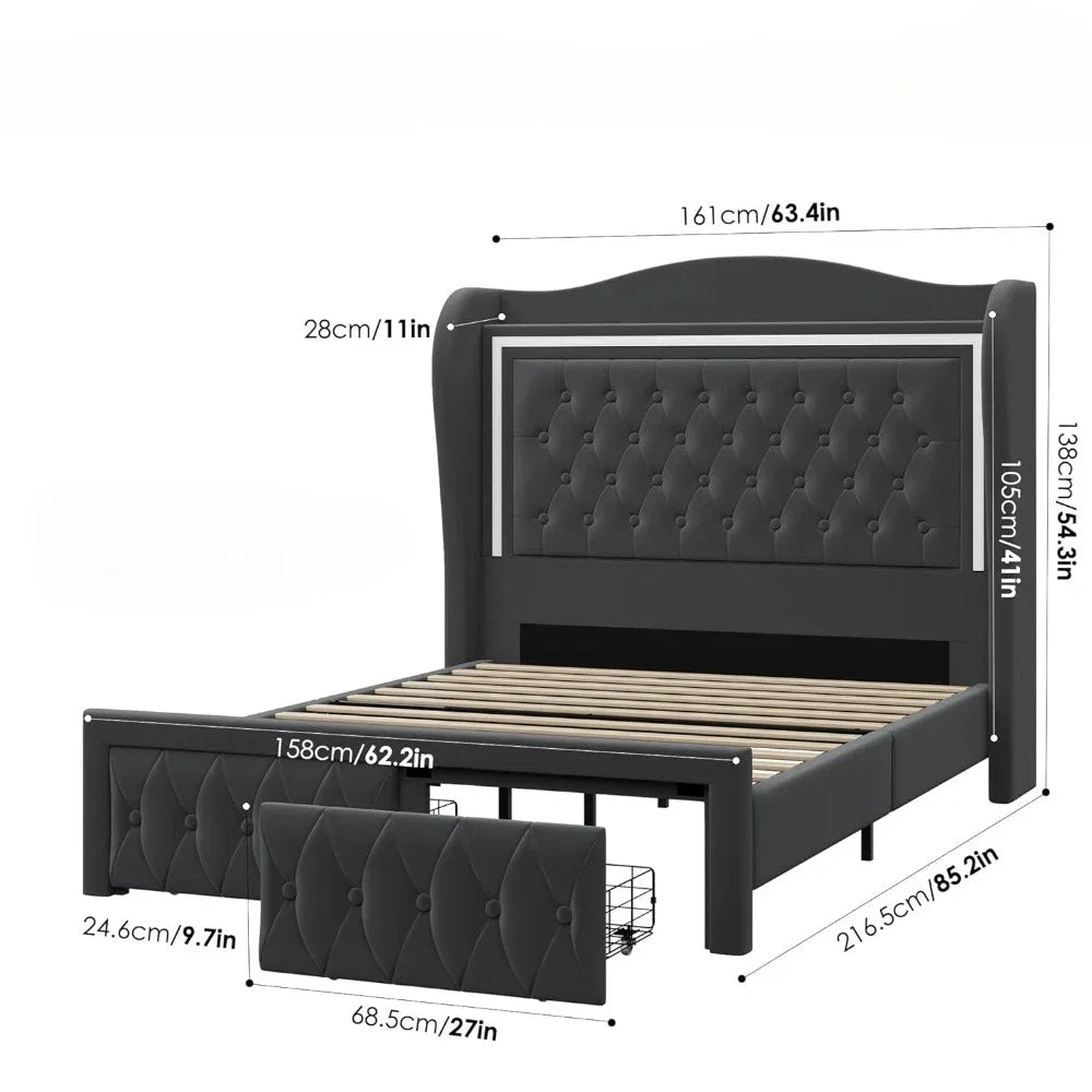 Queen Bed Frame with LED Lights,