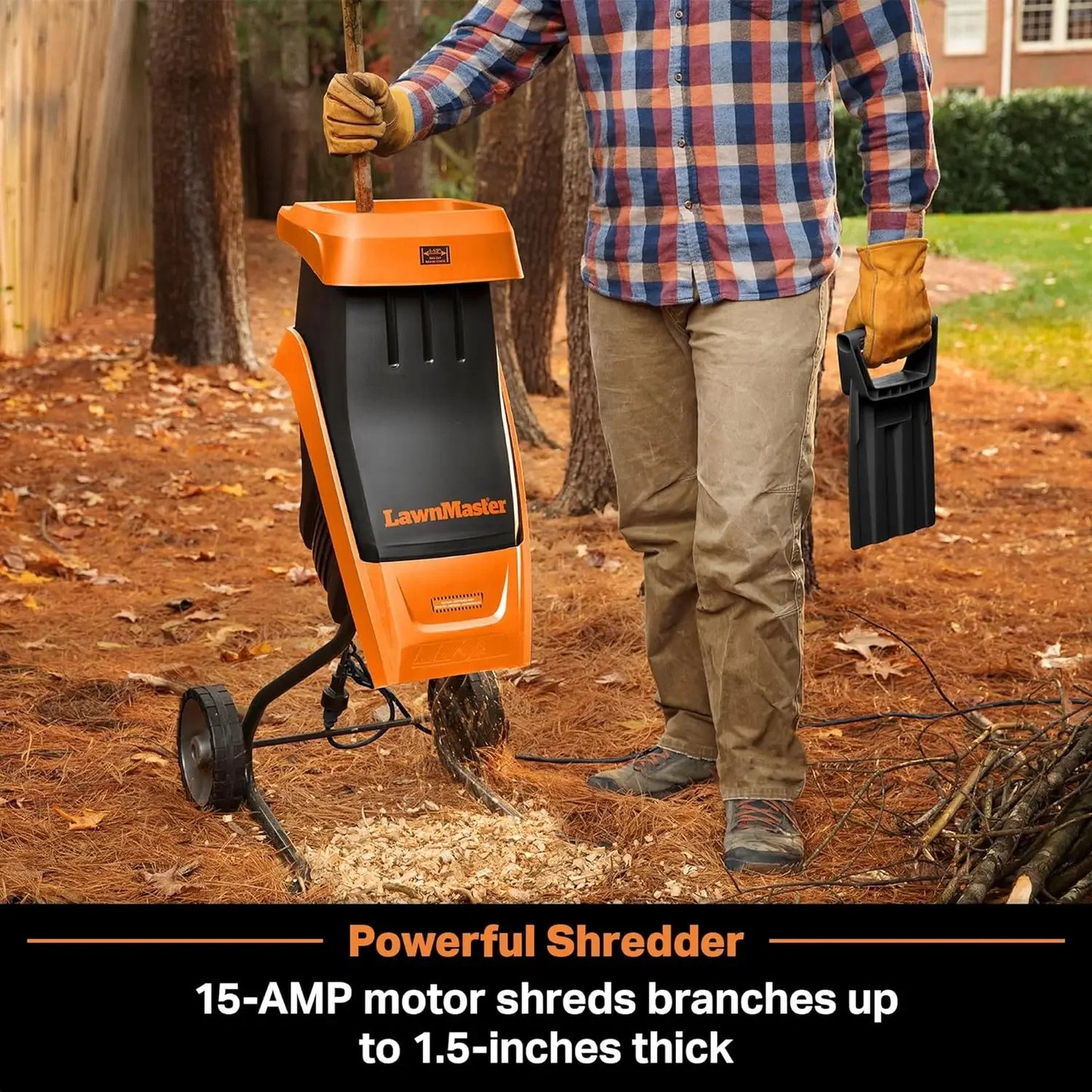 FD1501 Electric Wood Chipper Shredder 15-Amp 1.5-Inch Cutting Diameter Max 10:1 Reduction