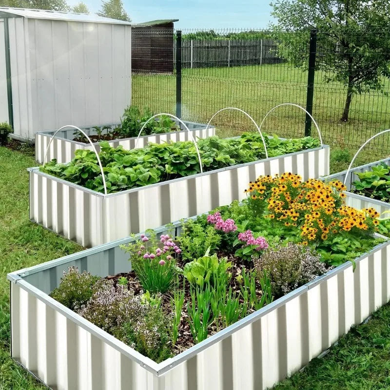 Raised Garden Bed，Galvanized Steel Metal Outdoor Planter Kit Box for Vegetables, Flowers, Fruits, and Herbs Green