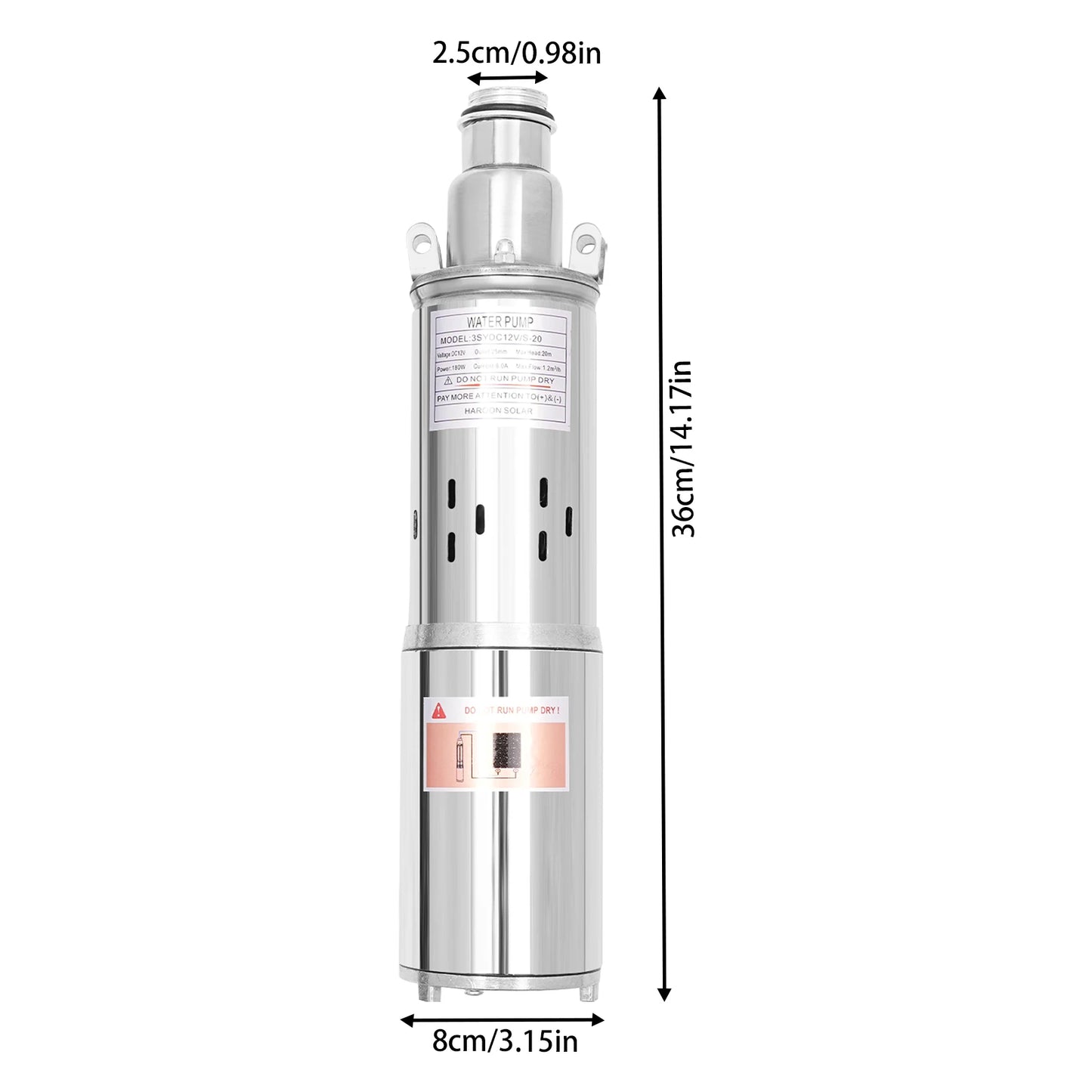 Submersible Water Pump Energy Saving 12V 20M Lift Max Flow 1.2M³/H Solar Energy Deep Well Pump