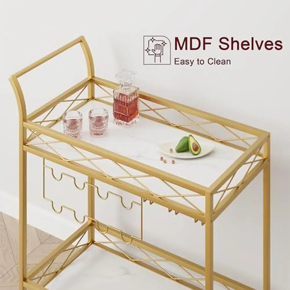 Gold 2 Tier Bar Cart with Wheels