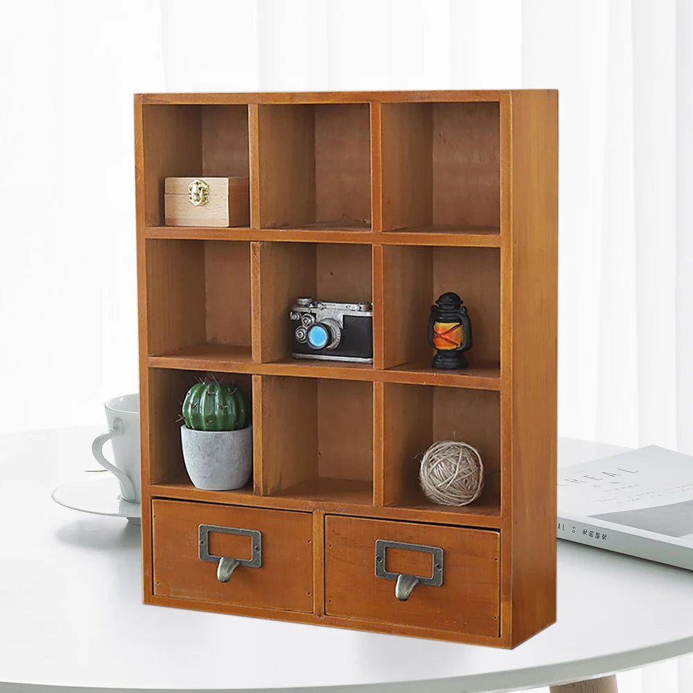 9-Cube 2 Drawers Pine Storage Organizer Display Cubby-style Shelf Brown