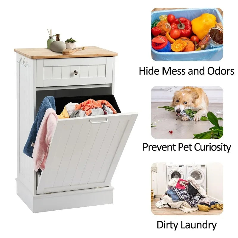 13 Gallons Tilt Out Trash Cabinet Kitchen Waste Bins Free Standing Laundry Hamper Recycling Cabinet Trash Can Holder with