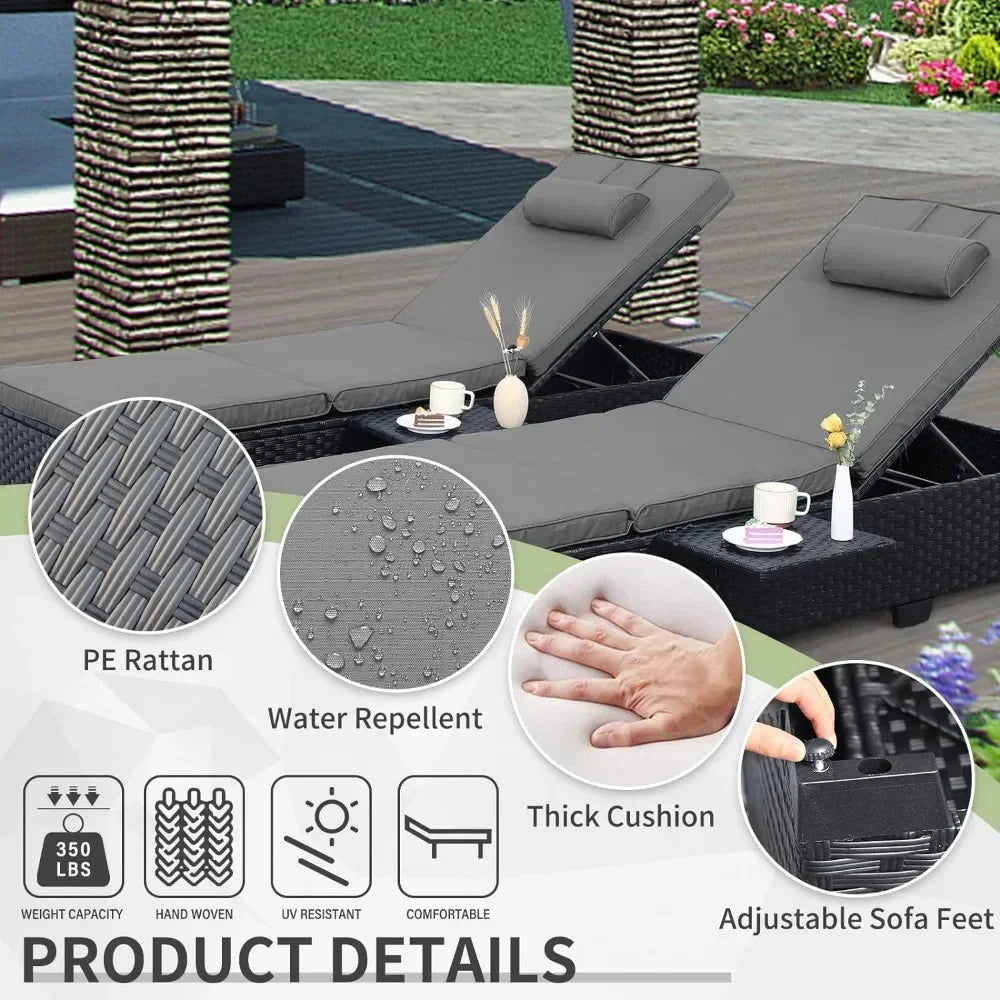 Outdoor Recliner, Black Rattan Pool Reclining Chairs