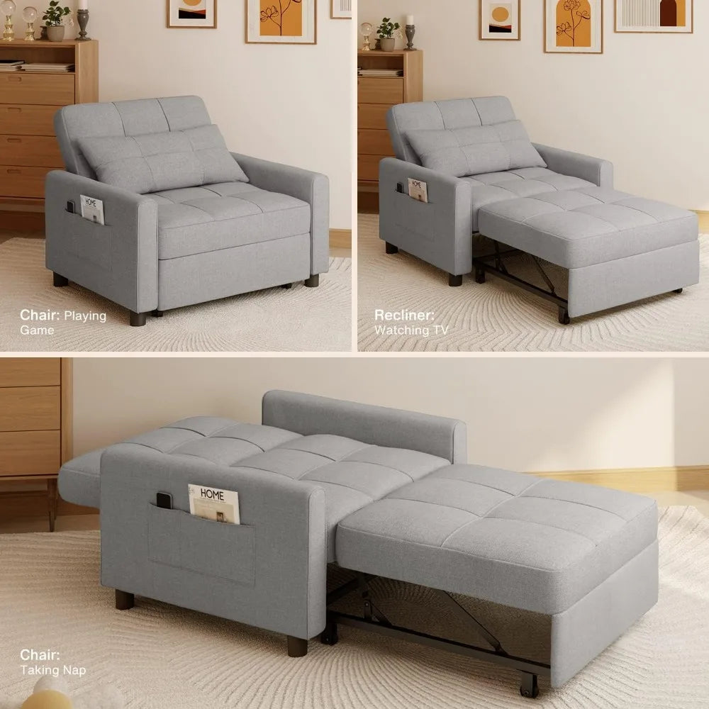 Sleeper Sofa Chair Bed, Convertible Sofa Chair 3-in-1, Adjustable Sleeper Chair Pullout Sofa Bed with Modern Linen