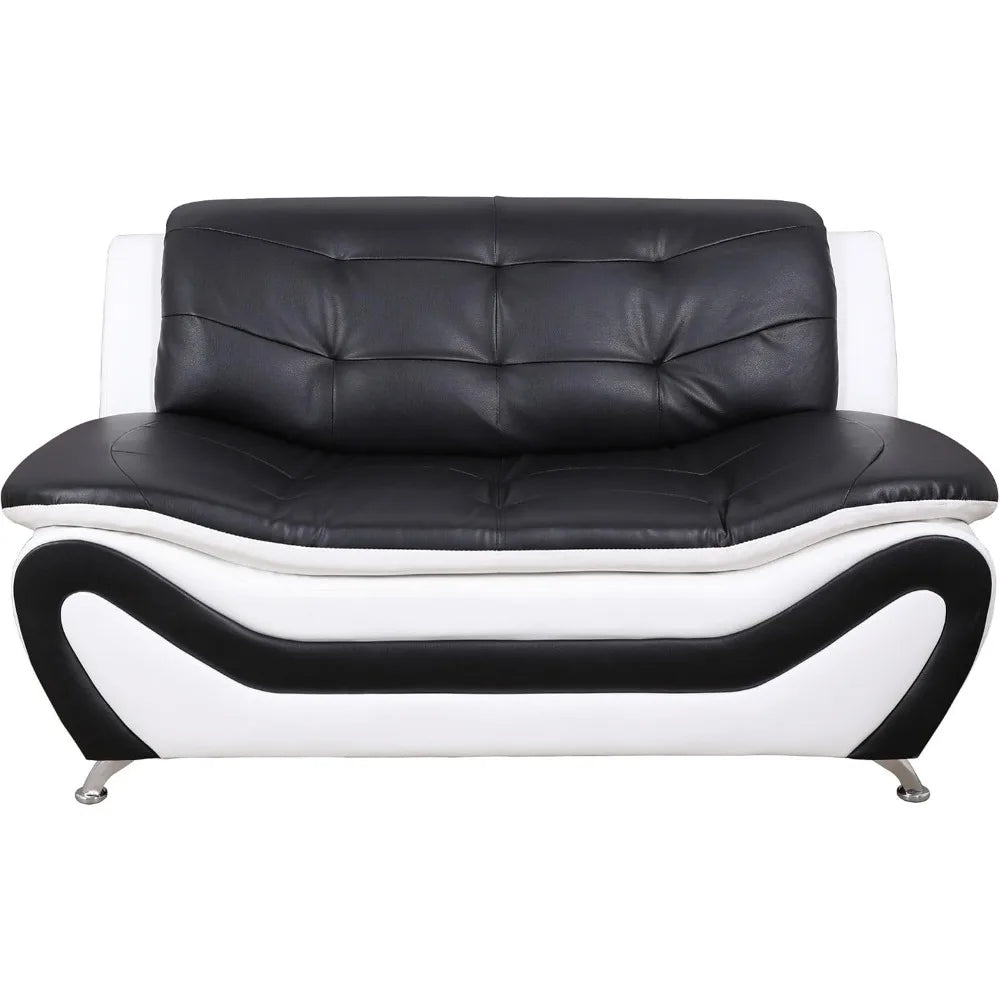 3 Piece Aldo Modern Sofa Set, Black/White