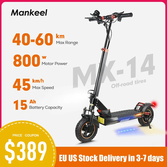 Mankeel MX-14 800W Electric Scooter for Adults 28MPH 48V 15AH Folding Commute Off Road Electric Scooter 37 Miles Range E-Scooter