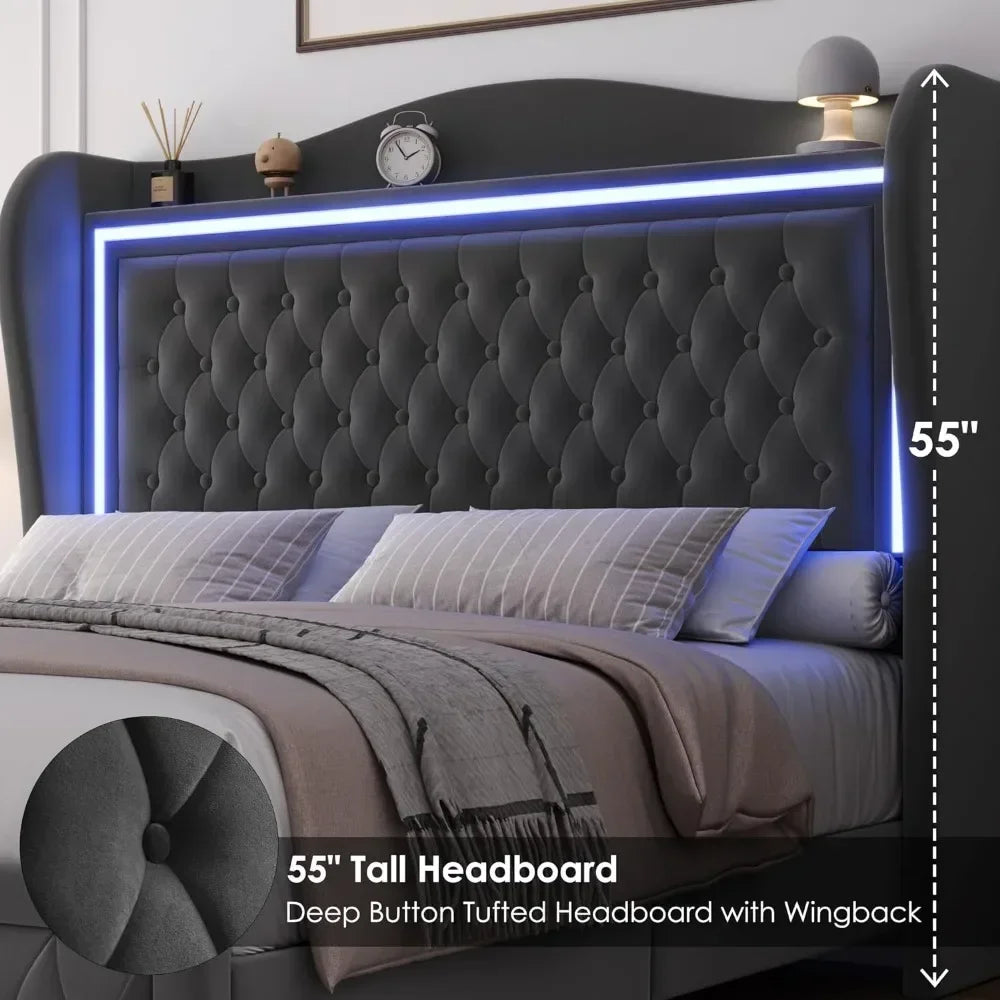 Queen Bed Frame with LED Lights,