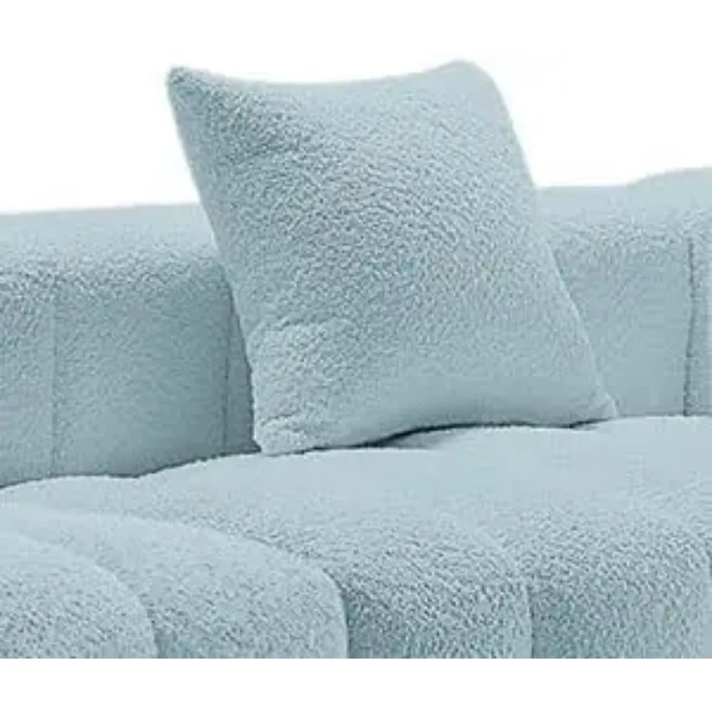 Modern Sofa Bubble Couch with 2 Pillows, Premium Teddy Velvet 3-Seater Couch, Fluffy Loveseat Sofa with 6 Base Legs