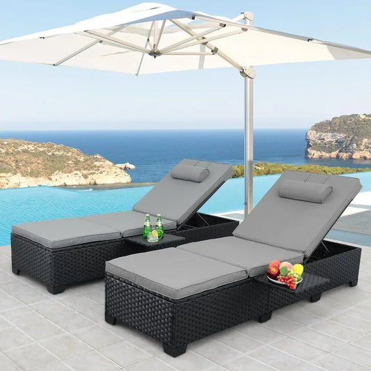 Outdoor Recliner, Black Rattan Pool Reclining Chairs