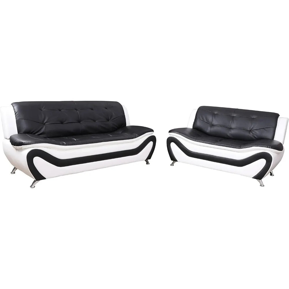 3 Piece Aldo Modern Sofa Set, Black/White