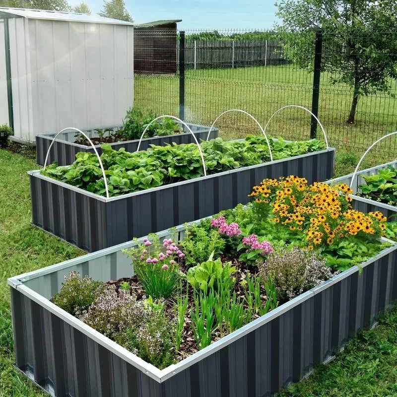 Raised Garden Bed，Galvanized Steel Metal Outdoor Planter Kit Box for Vegetables, Flowers, Fruits, and Herbs Green