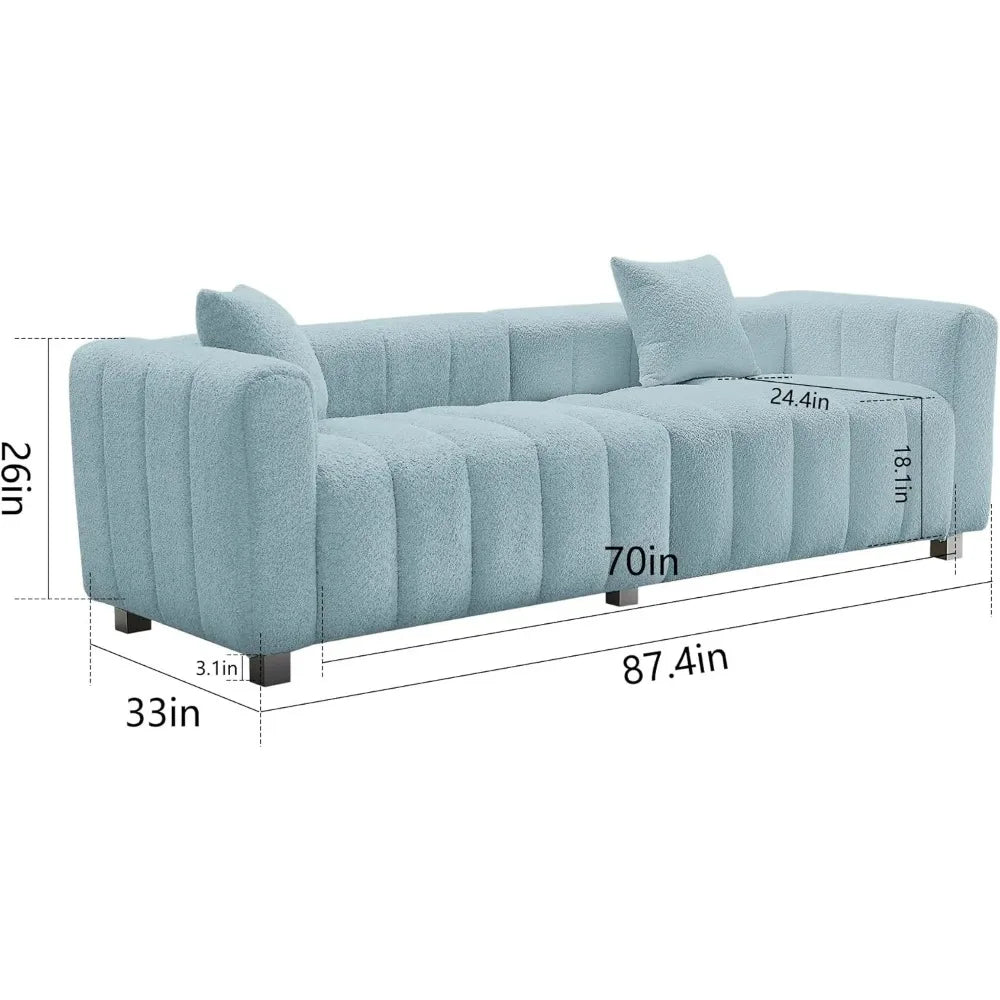 Modern Sofa Bubble Couch with 2 Pillows, Premium Teddy Velvet 3-Seater Couch, Fluffy Loveseat Sofa with 6 Base Legs