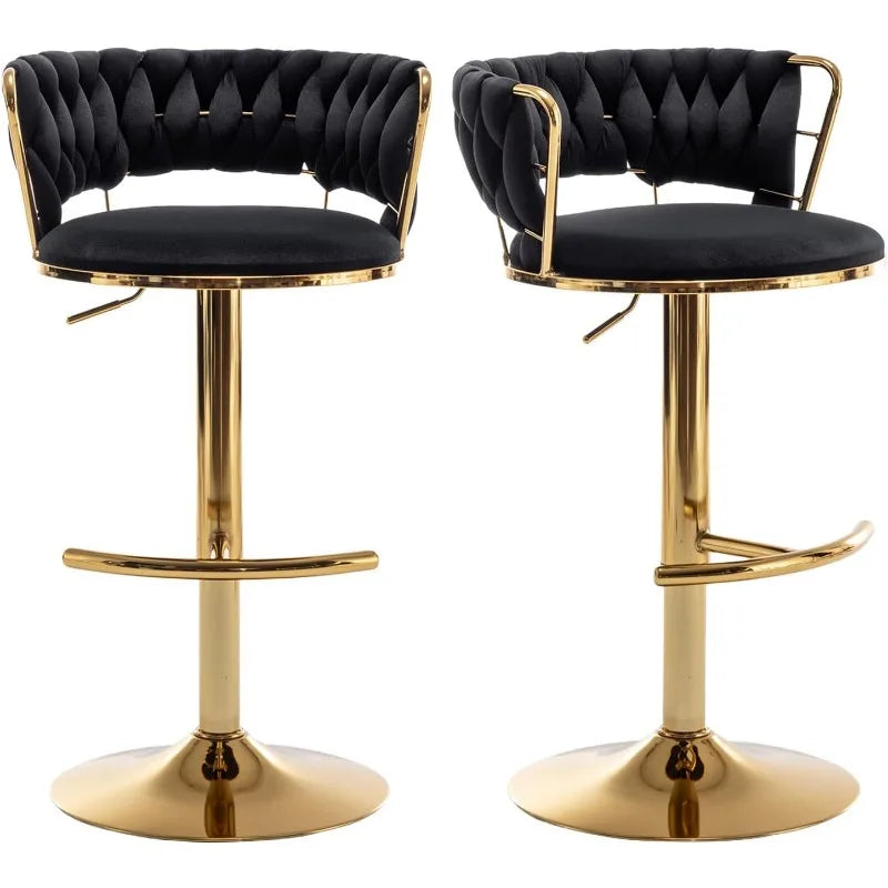 Velvet Bar Stools Set of 2, Counter Height Bar Chairs with Low Back, Gold Swivel Bar Stool for Kitchen Island