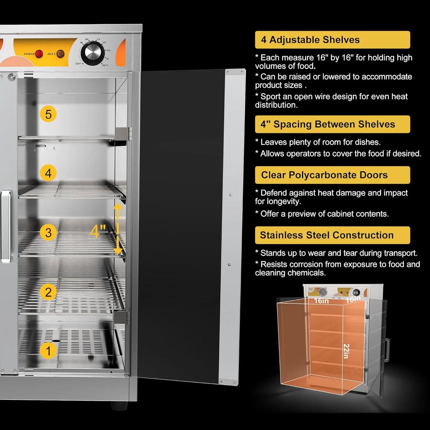 Hot Box Food Warmer for Pizza/Pretzel, Heated Holding Cabinet, Warming Oven for Catering