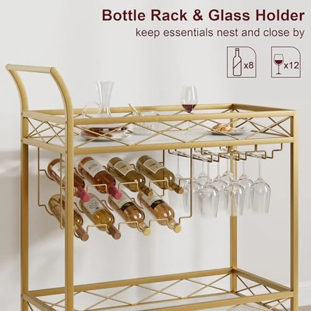 Gold 2 Tier Bar Cart with Wheels