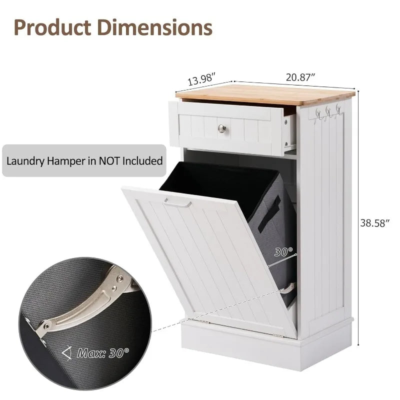 13 Gallons Tilt Out Trash Cabinet Kitchen Waste Bins Free Standing Laundry Hamper Recycling Cabinet Trash Can Holder with