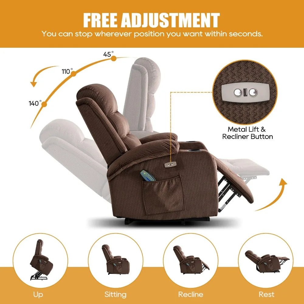 Power Lift Recliner Chair for Elderly, Electric Power Lift Chair with USB Port, 2 Cup Holders for Living Room