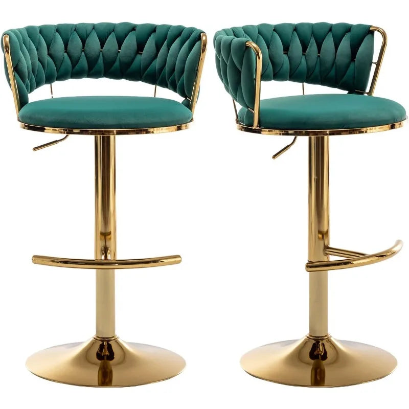 Velvet Bar Stools Set of 2, Counter Height Bar Chairs with Low Back, Gold Swivel Bar Stool for Kitchen Island