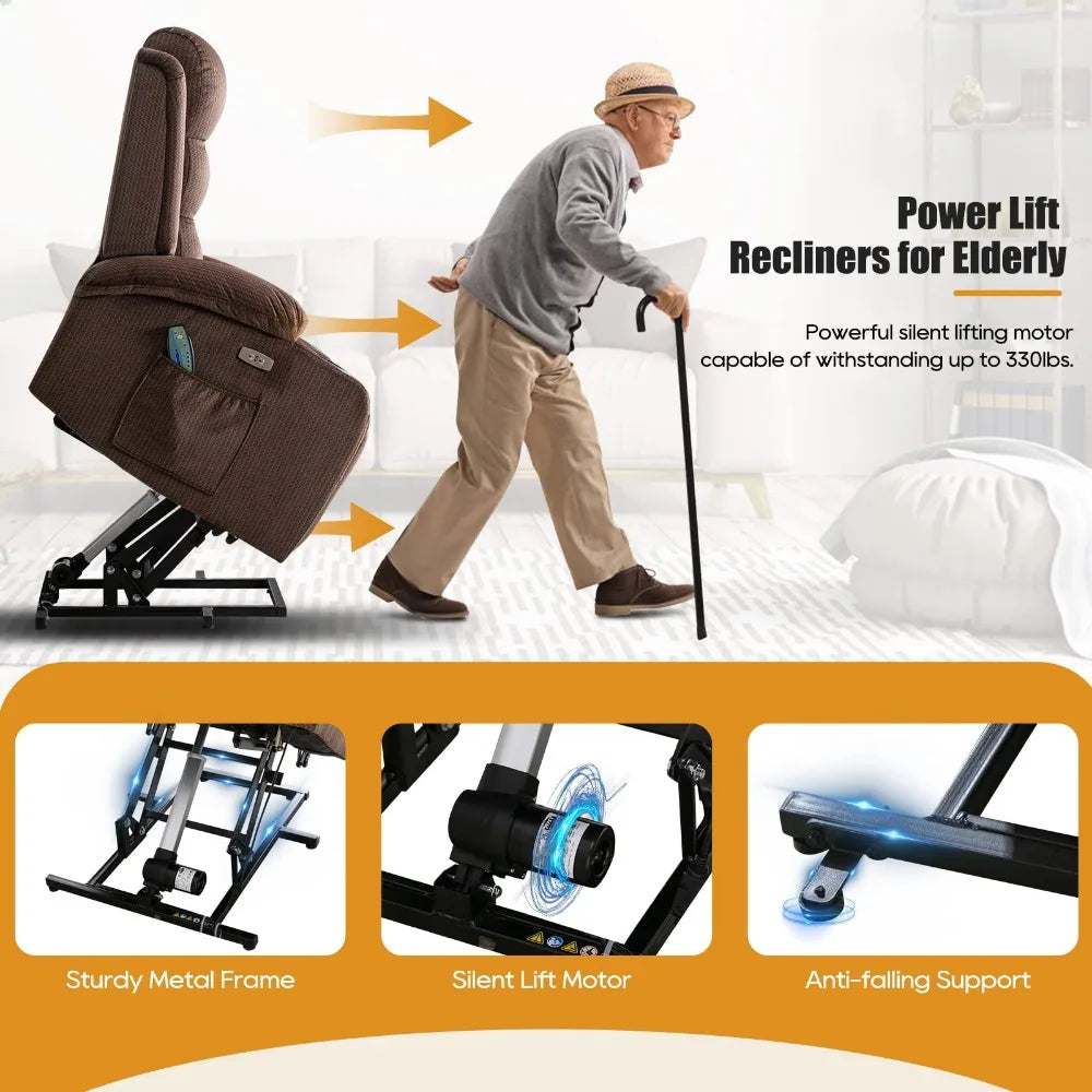 Power Lift Recliner Chair for Elderly, Electric Power Lift Chair with USB Port, 2 Cup Holders for Living Room