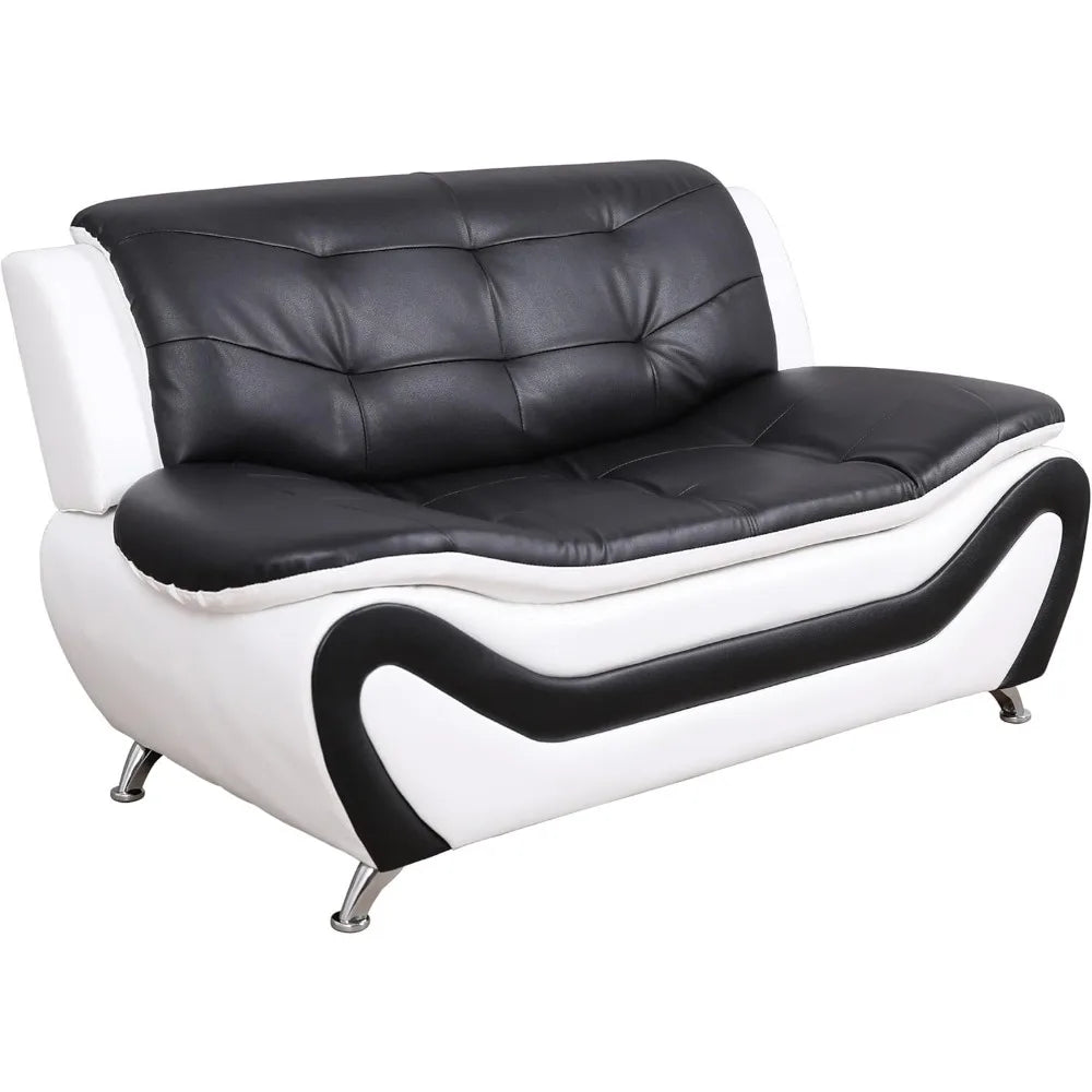 3 Piece Aldo Modern Sofa Set, Black/White