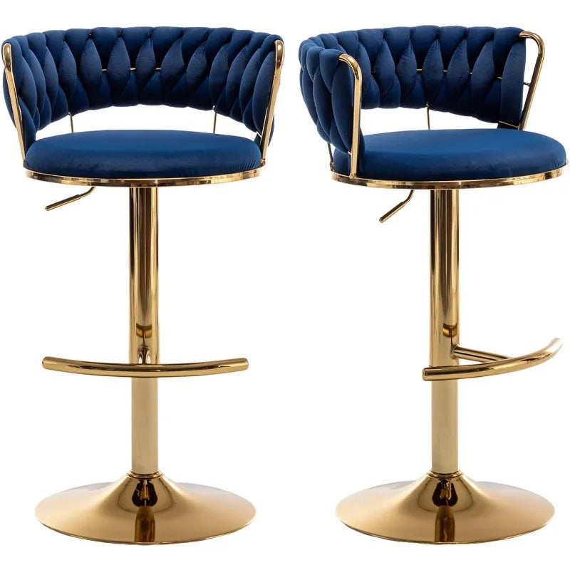 Velvet Bar Stools Set of 2, Counter Height Bar Chairs with Low Back, Gold Swivel Bar Stool for Kitchen Island