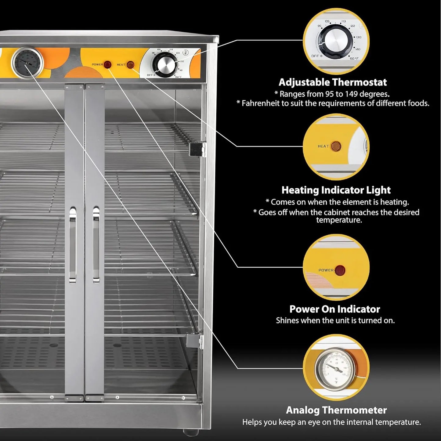 Hot Box Food Warmer for Pizza/Pretzel, Heated Holding Cabinet, Warming Oven for Catering