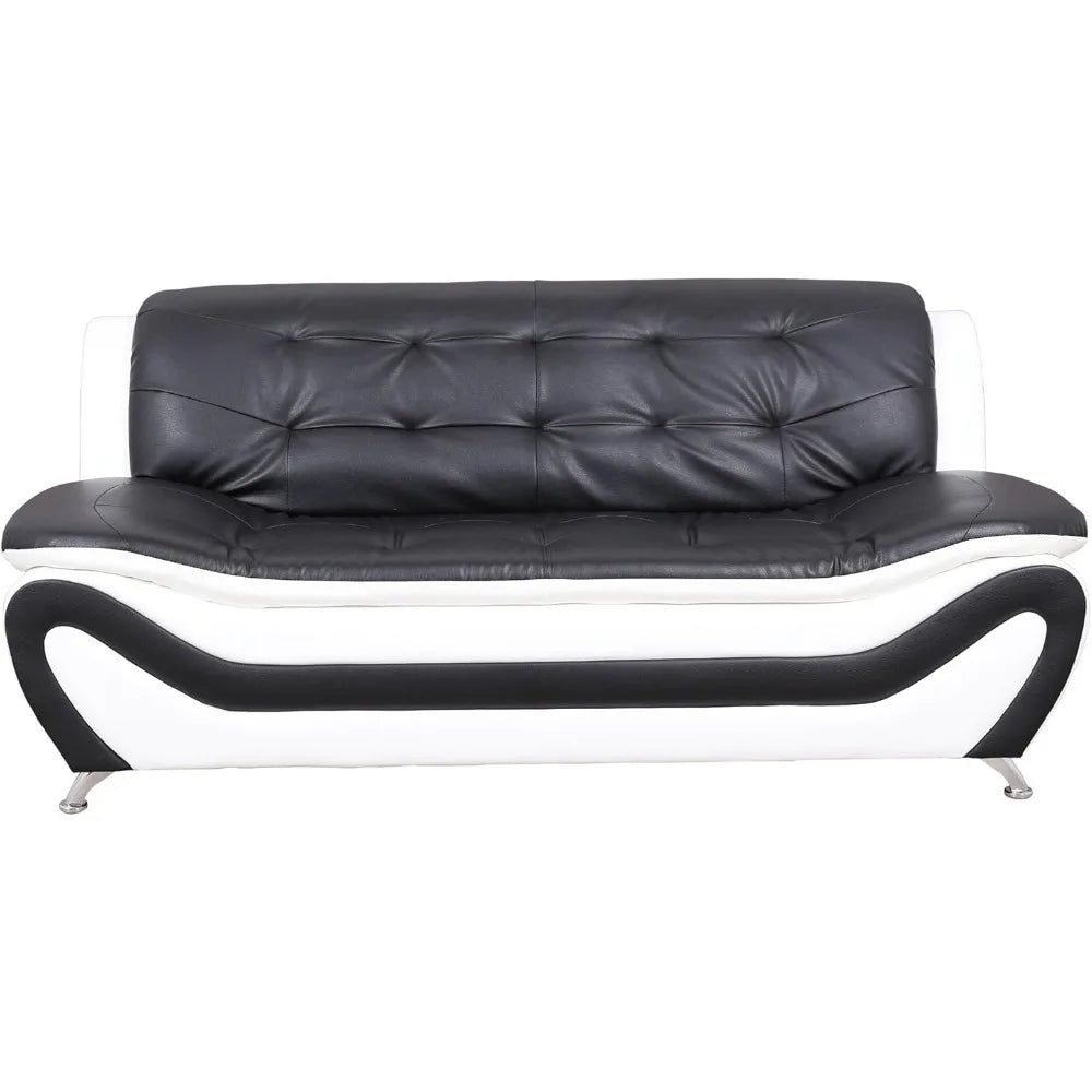 3 Piece Aldo Modern Sofa Set, Black/White