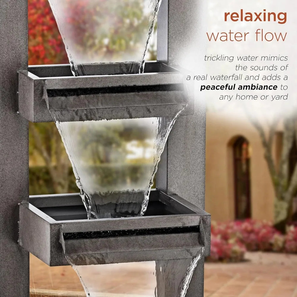 Multi-Tiered Soothing Waterfall Fountain Outdoor Floor Industrial,43",Gray,Fountains