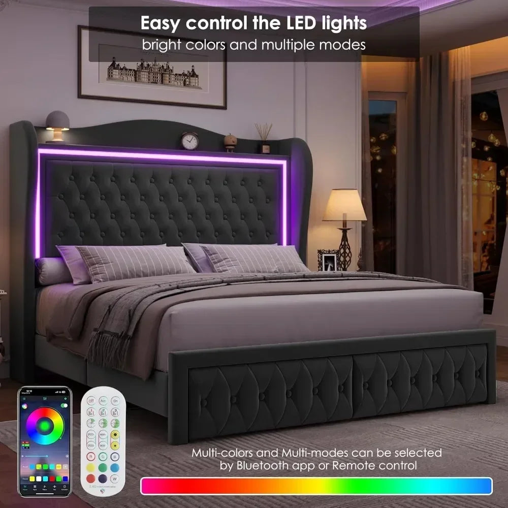 Queen Bed Frame with LED Lights,