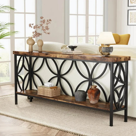 Sofa Table, Industrial Long Sofa Table Behind Couch, Entry Console Table with Storage for Entryway, Living Room, Foyer