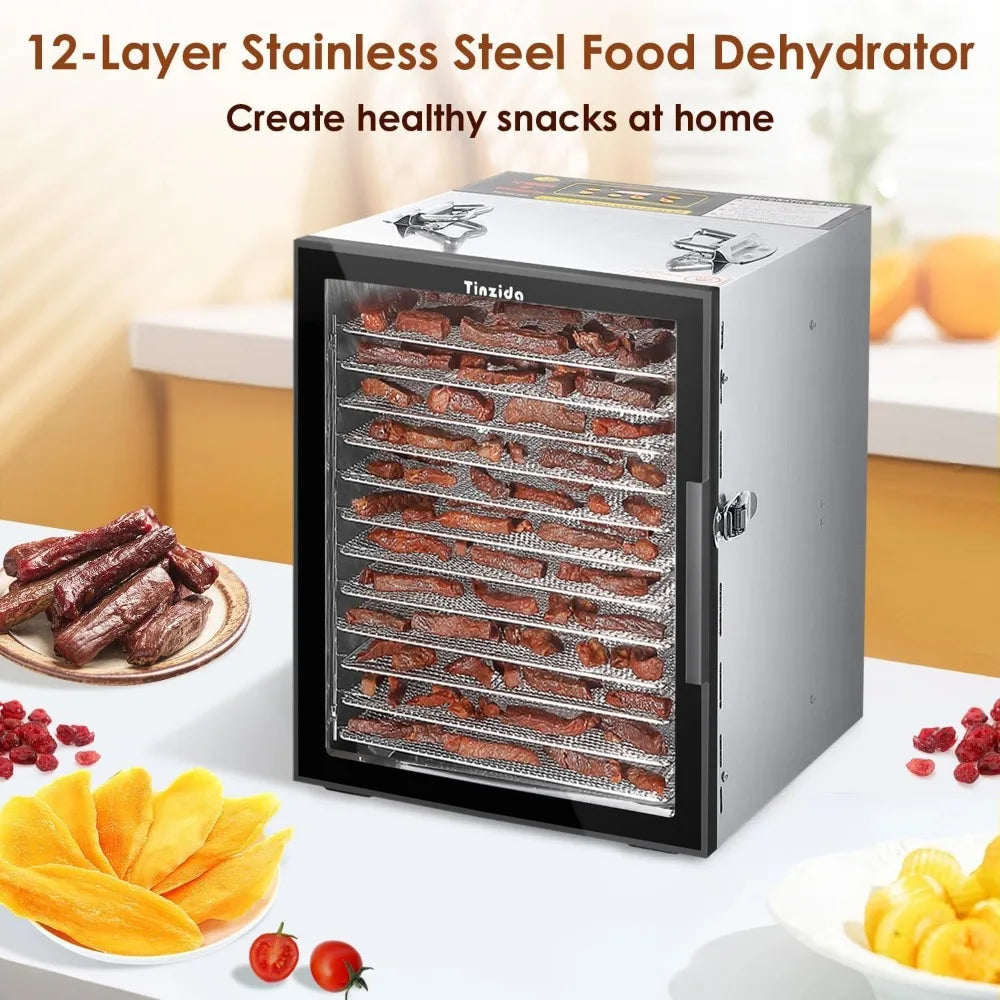 Food Dehydrator Machine, 12 Stainless Steel Trays, Dehydrators For Jerky, Meat, Fruit, Pet Treats, Vegetables, Herb,