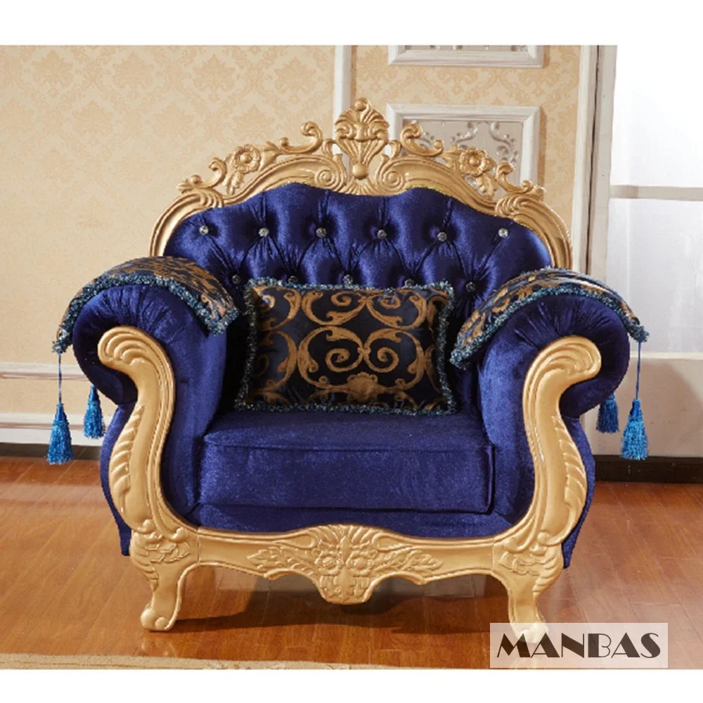 MINGDIBAO European Fabric Sofa With Gold Carving Solid Wood Frame, Luxurious Large Unit Living Room Cloth Couch Villa Furniture