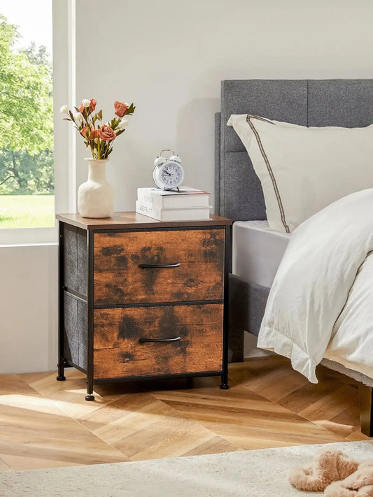 Nightstand For Bedroom With 2 Fabric Drawers