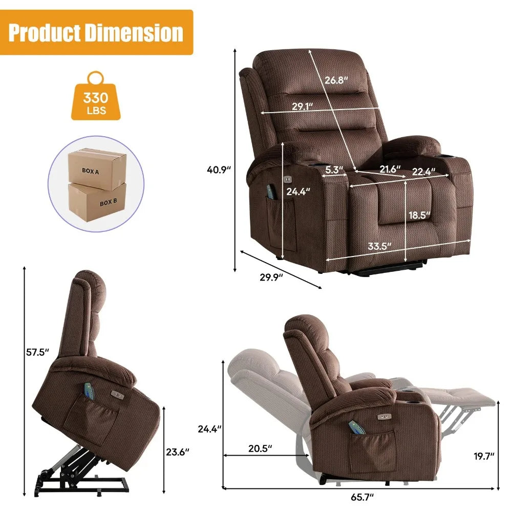 Power Lift Recliner Chair for Elderly, Electric Power Lift Chair with USB Port, 2 Cup Holders for Living Room