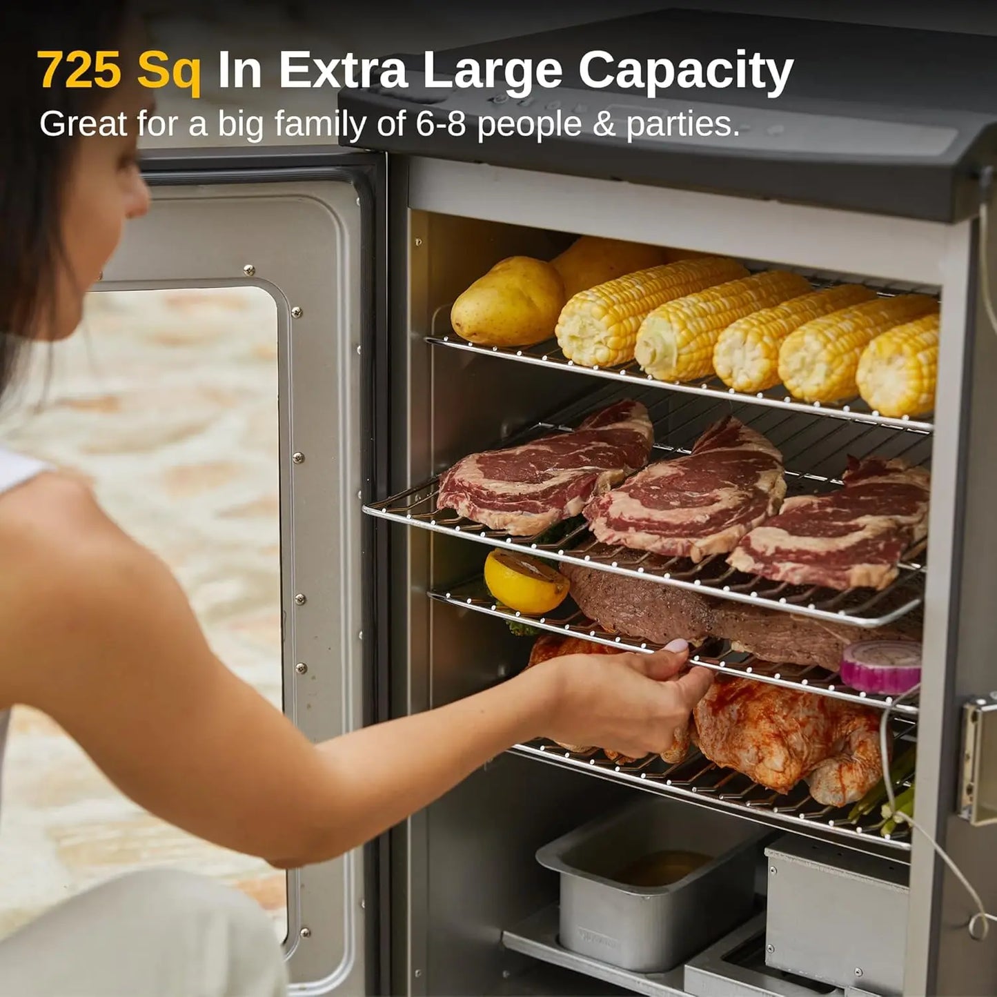 30" Digital Electric Smoker, Outdoor Smoker with Glass Door and Meat Thermometer, 725 Sq Inches of Cooking with Remote