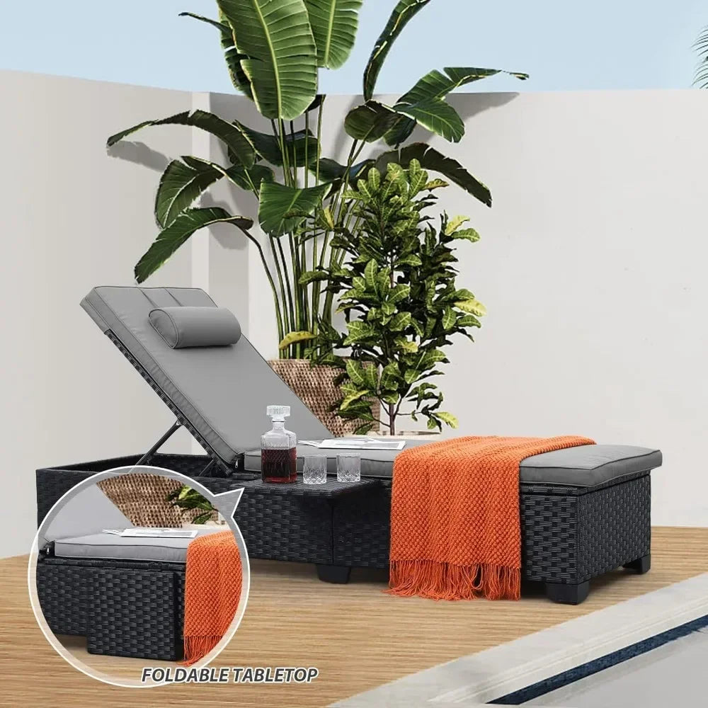 Outdoor Recliner, Black Rattan Pool Reclining Chairs