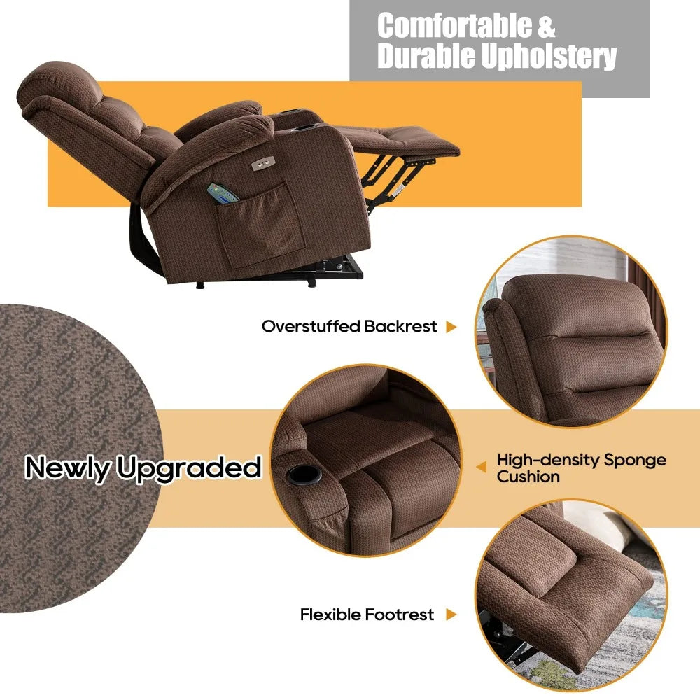 Power Lift Recliner Chair for Elderly, Electric Power Lift Chair with USB Port, 2 Cup Holders for Living Room