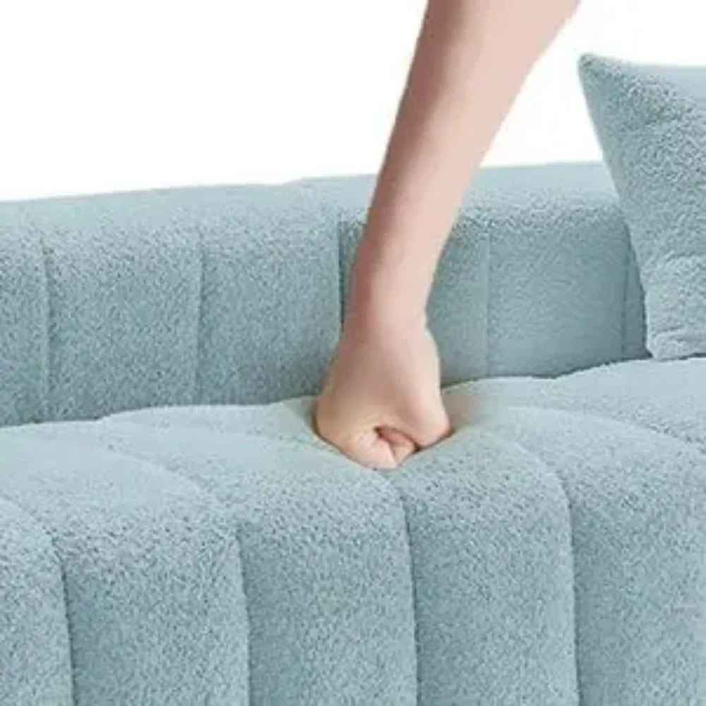 Modern Sofa Bubble Couch with 2 Pillows, Premium Teddy Velvet 3-Seater Couch, Fluffy Loveseat Sofa with 6 Base Legs