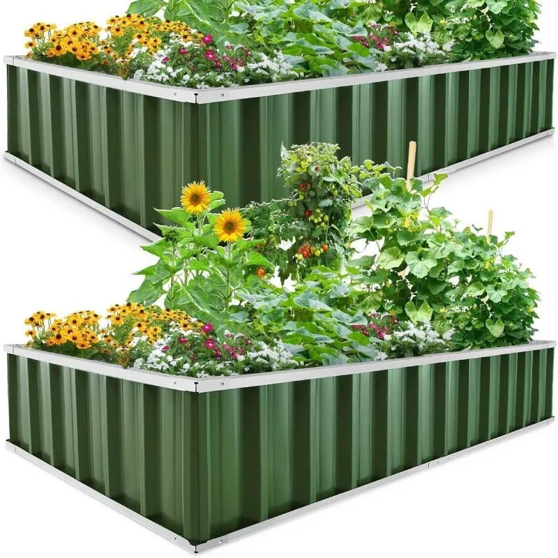 Raised Garden Bed，Galvanized Steel Metal Outdoor Planter Kit Box for Vegetables, Flowers, Fruits, and Herbs Green