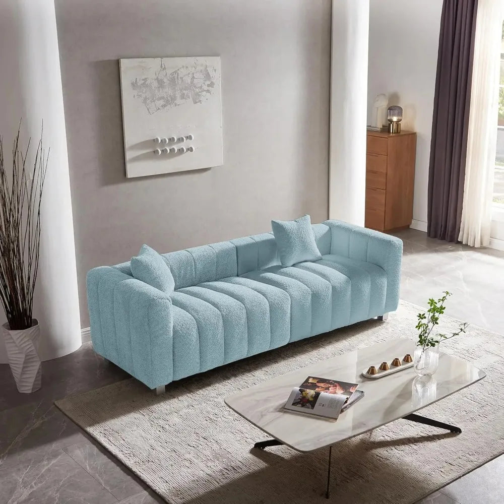 Modern Sofa Bubble Couch with 2 Pillows, Premium Teddy Velvet 3-Seater Couch, Fluffy Loveseat Sofa with 6 Base Legs