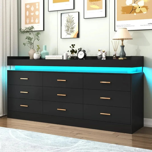 Modern Dresser 9 Drawer with LED Light