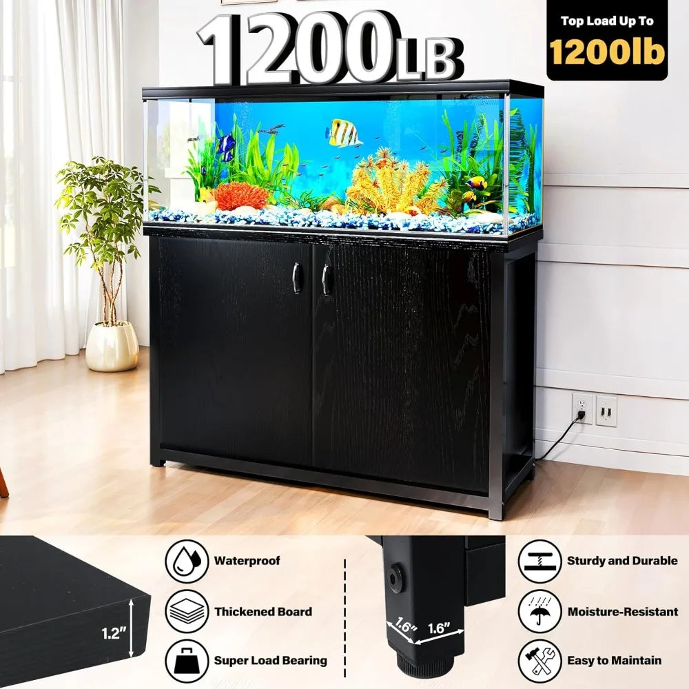 Fish Tanks Equipped with Charging Station,1200pound Load Capacity,metal Fish Tank Rack with Large Storage Cabinet and Cable Hole